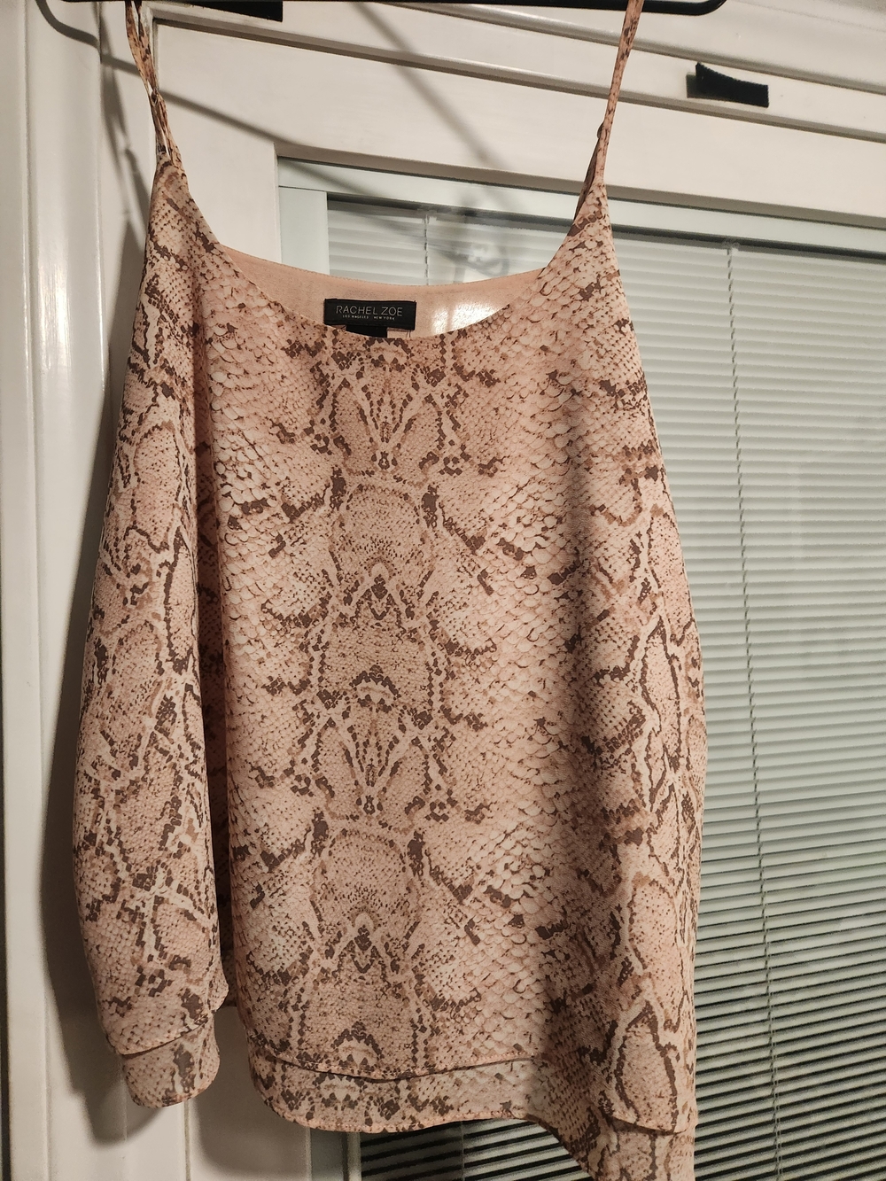 Rachel Zoe Blush and Brown Snake-Print Off-Shoulder Sweater